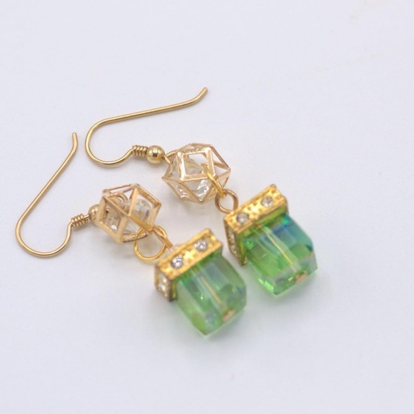 COPY - Green and Gold Dangle Earrings - Picture 1 of 9